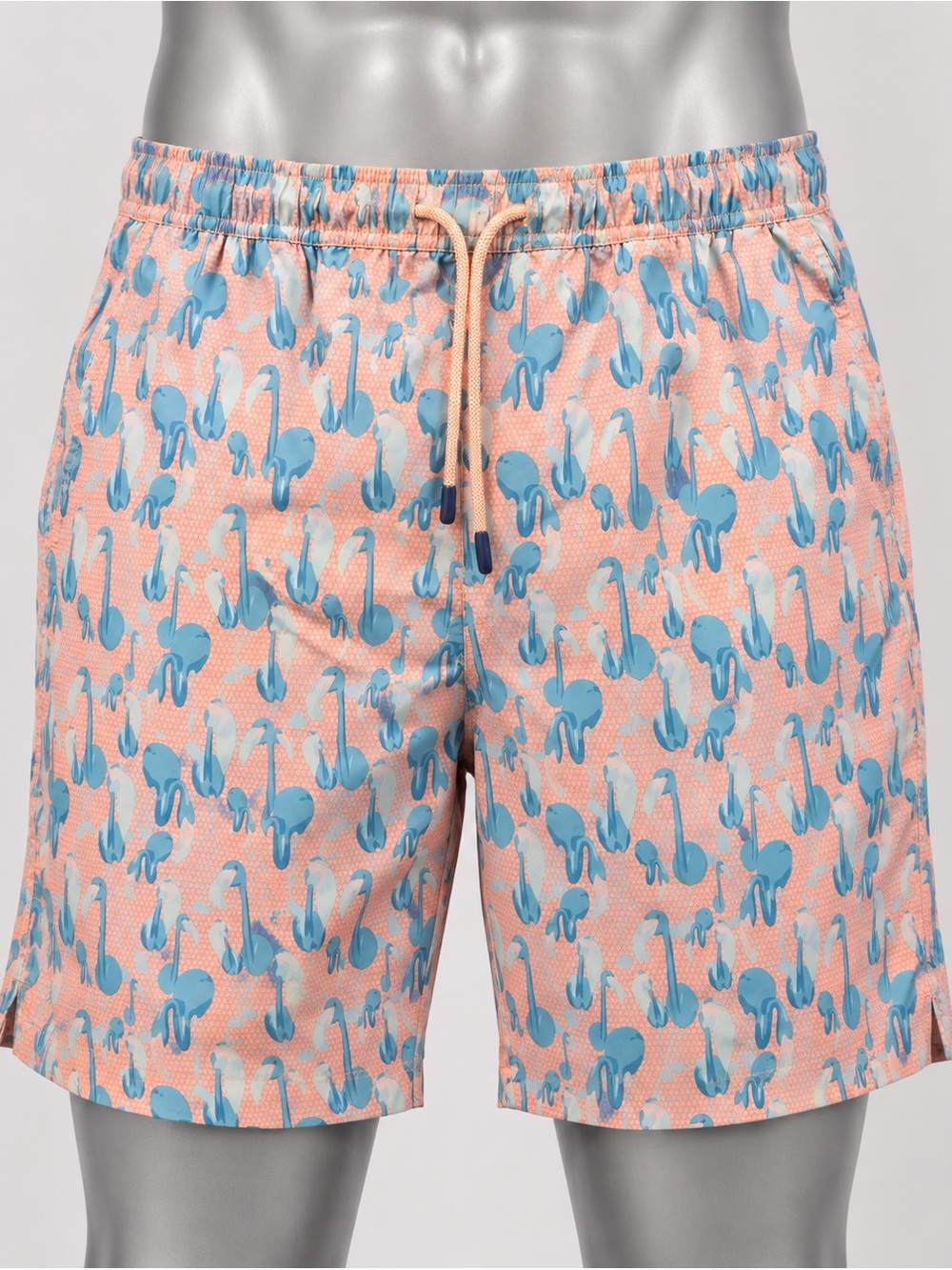 Peter Millar Pink Swim Trunks with Blue Flamingo Print